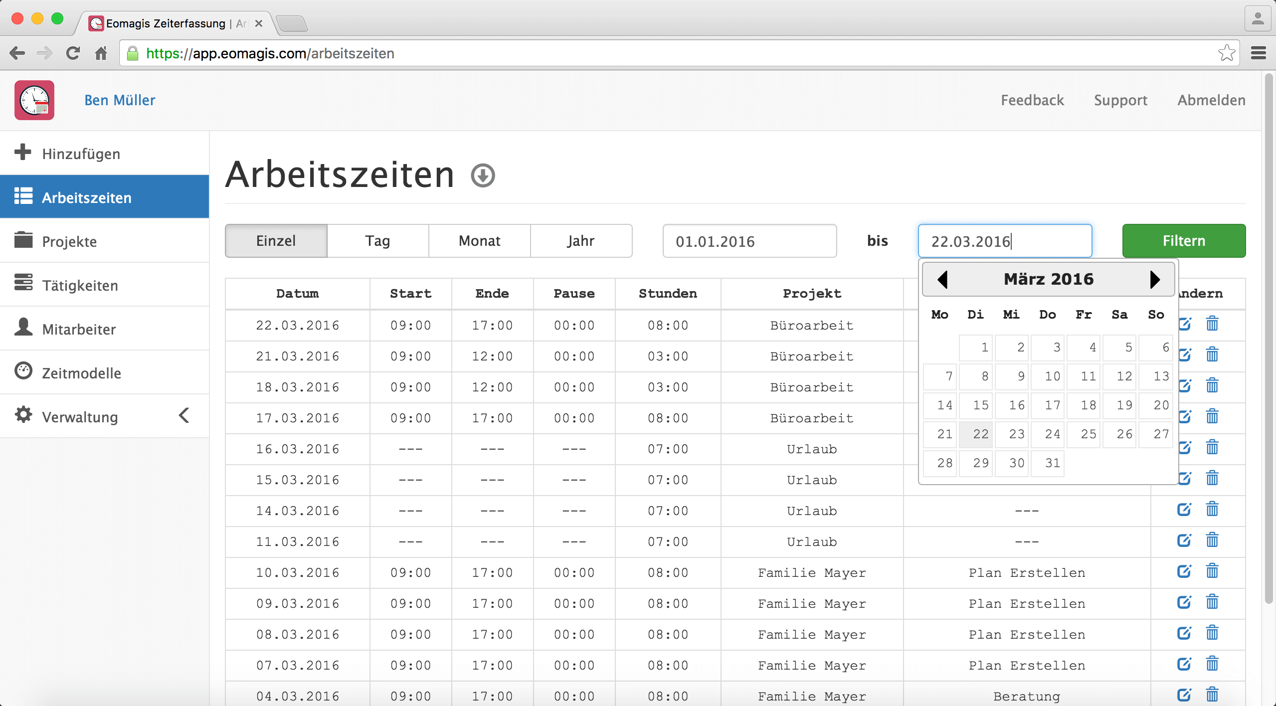 Mitarbeiter Arbeitszeiten Einzelansicht Mitarbeiter Arbeitszeiten Einzelansicht